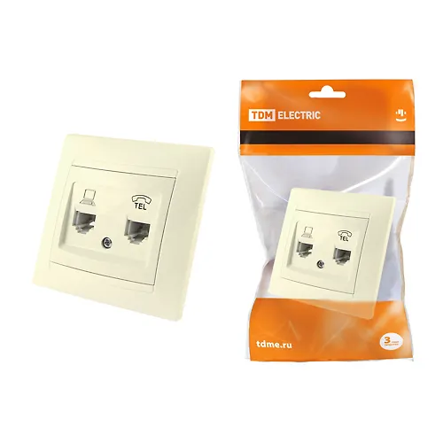 Rozetka telefonnaya RJ11 + kompyuternaya RJ45 slonovaya kost 