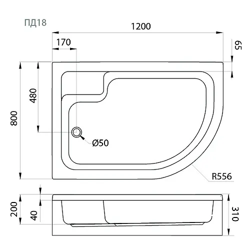 Poddon DK Triton srednij s sidenem levyj 120h80 v komplekte PD18_2