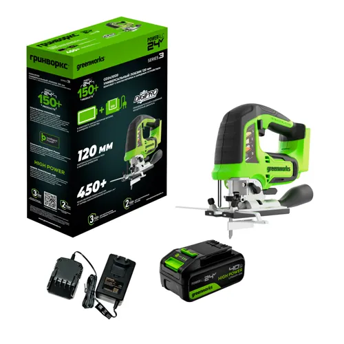 Lobzik akkumulyatornyj Greenworks GD24JS120, besschetochnyj, 120 mm, 0-3500/min, LED, 1h4 Ach, ZU, korobka (3601407CUB)_1