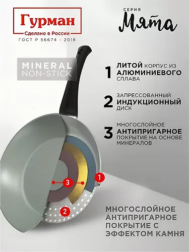 Skovoroda Gurman Myata, litoj alyuminij, 28 sm, antiprigarnoe pokrytie, induktsiya, GM2801ML_3