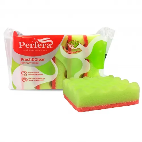 Gubka Perfera dlya mytya posudy FRESH AND CLEAR volna 5 sht, razmer 97/64/30 PF-06_1