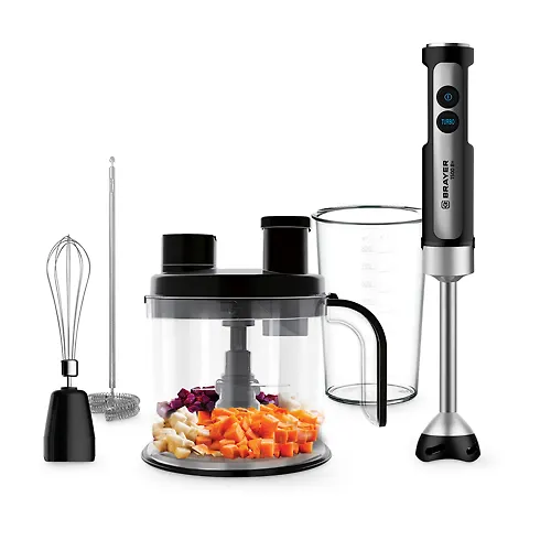 Blender pogruzhnoj Brayer 1263BR, 1500 Vt, izmelchitel 1.5 l, terka, shinkovka, rezka kubikami, venchik_1