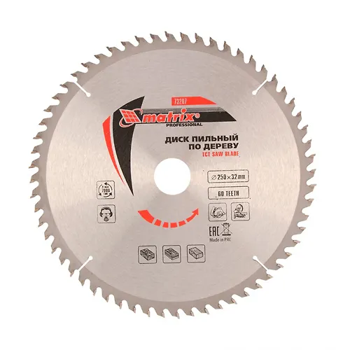 Pilnyj disk po derevu, f250 h 32 mm, 60 zubev// Matrix art.73267_1