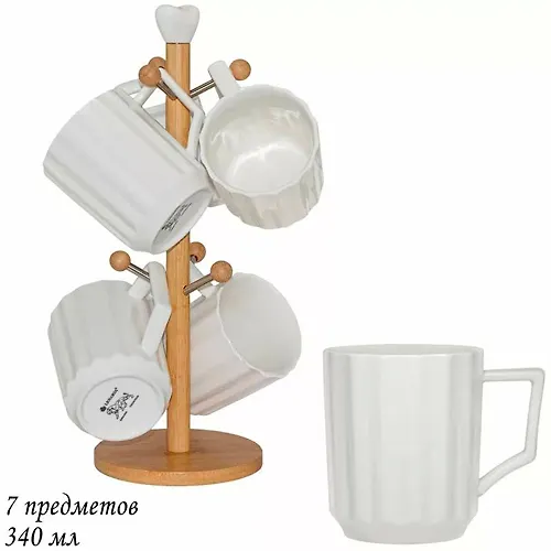 Nabor iz 6 kruzhek 340ml BAMBOO na podstavke v pod.up.(h8)Farfor,bambuk art.140-013_1