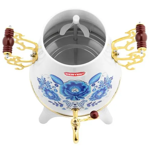 Samovar Centek CT-0092A (Belyj + risunok + zoloto) 4l, 2300Vt, podderzhka temp. keramich. zavarnik_2