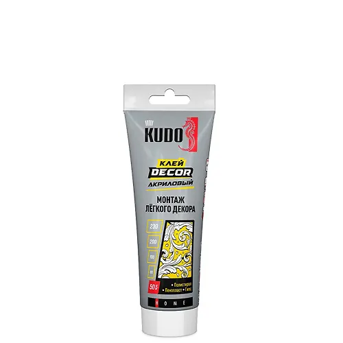 Klej KUDO HOME Decor dlya montazha legkogo dekora, na akrilovoj osnove,belyj, 200 ml. KBT-311_1