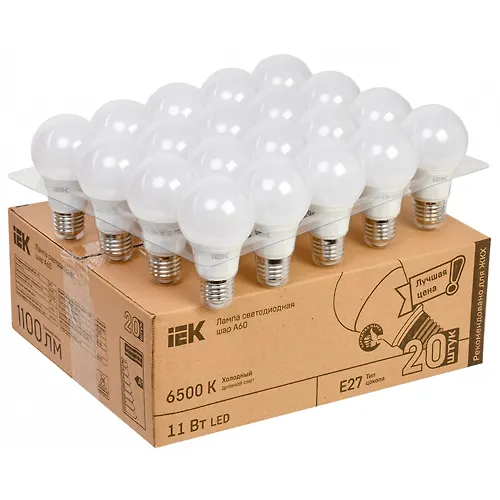 Lampa svetodiodnaya A60 grusha 11Vt 230V 6500K E27 (20sht/zhkhpak) IEK_1