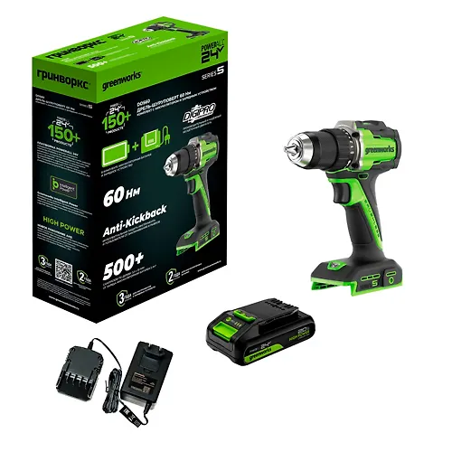 Drel-shurupovert akkumulyatornaya Greenworks DD560, besschetochnaya, 30/60 Nm, 13 mm, 1x2 Ach, ZU, kejs_1
