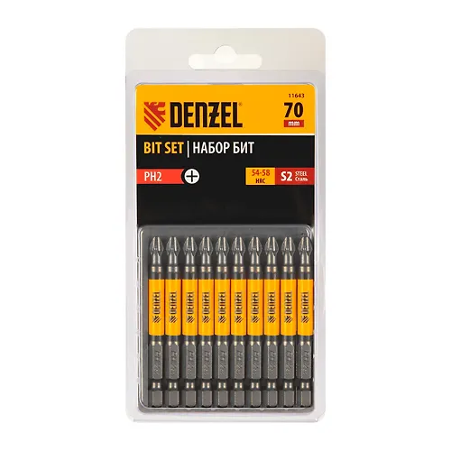 Nabor bit PH2h70, stal S2, kruglyj profil, 10 sht.// Denzel art.11643_1