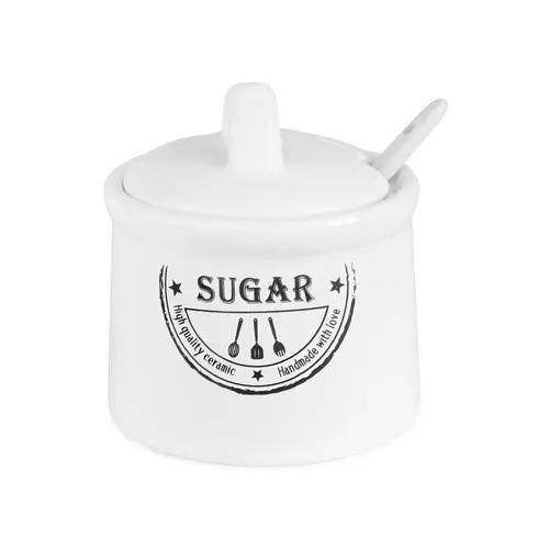 Saharnitsa JEWEL Pechat 300 ml s lozhkoj (dolomitovaya keramika) A10 