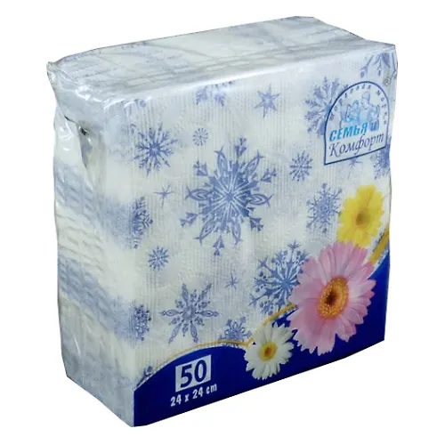 Salfetki 24h24sm (Snezhinki NG) 1 slojnye, 50 listov Semya i Komfort (h1/60) 2200003144543 SLF35706_1