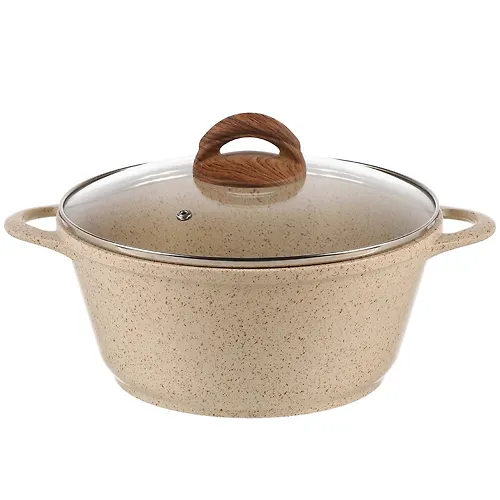 Kastryulya alyuminij, antiprigarnoe pokrytie, 3 l, s kryshkoj, kryshka steklo, kruglaya, Gurman, Estima, G_1