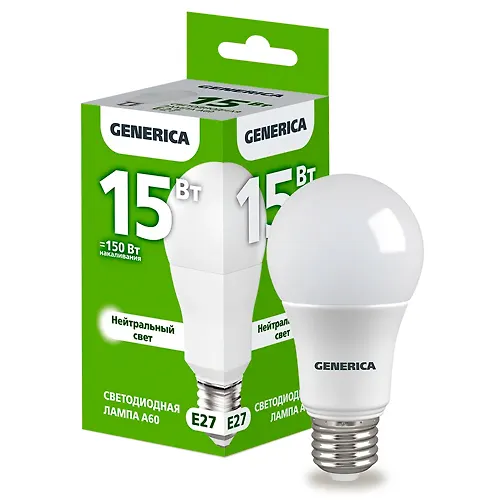 Lampa LED A60 grusha 15Vt 230V 4000K E27 GENERICA art.LL-A60-15-230-40-E27-G_1