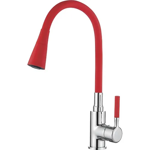 Smesitel Kuhnya LEDEME s silikonovym izlivom MAKSI (krasnyj/hrom) L4199-1_1