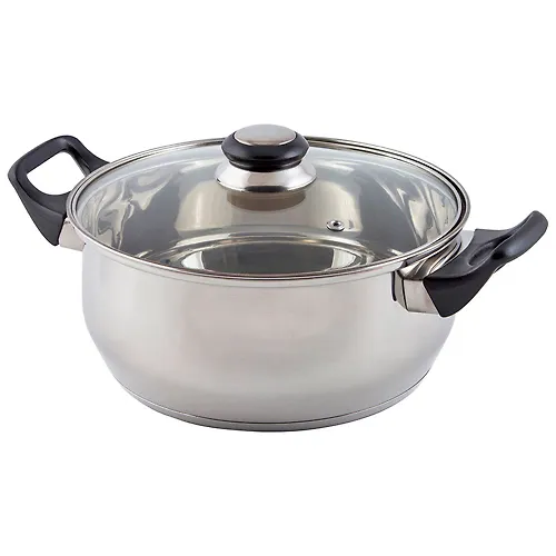 Kastryulya iz nerzh stali s kryshkoj (steklo) BAK-04, 3.9 l, ruchki - bakelit, bez TM art.004283_1