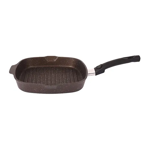 Skovoroda-gril kvadrat 280h280mm so semn ruch, AP (kofejnyj mramor) 