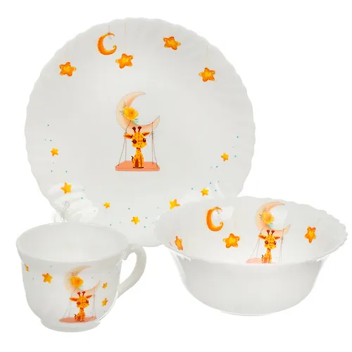 Nabor posudy stekloker., 3 sht, Slonik i ZHiraf, tar. 19sm,piala 15sm, kruzhka 190ml, Daniks (469523)_1