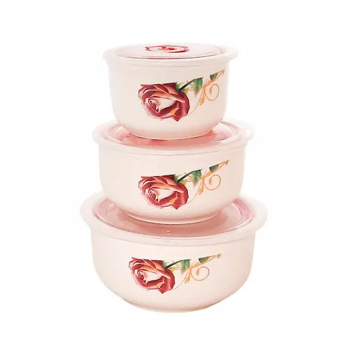 Nabor salatnikov 3 sht:250 ml, 500 ml, 900 ml s plastikovymi kryshkami, v podarochnoj upakovke. Rozy ar_1