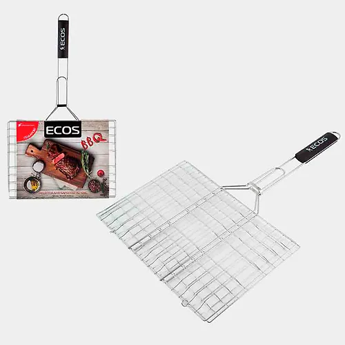 Reshetka dlya barbekyu Ecos RD-104M, 6 sektsij, 35h25h1,5 sm, obschaya dlina 60 sm, hromirovannaya_1