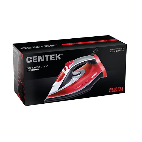 Utyug Centek CT-2346 (krasnyj) 3000Vt, MOSCHNYJ PAROVOJ UDAR, keramicheskaya podoshva, samoochistka, 380ml_4