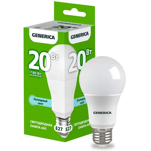 Lampa LED A60 grusha 20Vt 230V 6500K E27 GENERICA art.LL-A60-20-230-65-E27-G_1