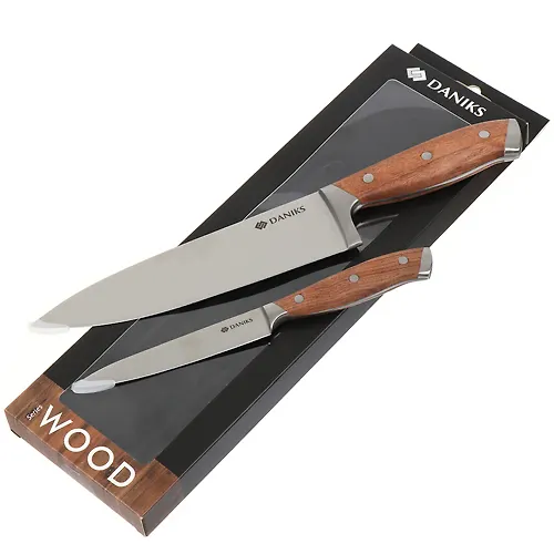 Nabor nozhej 2 predmeta, 20 sm, 12.5 sm, nerzhaveyuschaya stal, rukoyatka kauchukovoe derevo, Daniks, Wood,_1