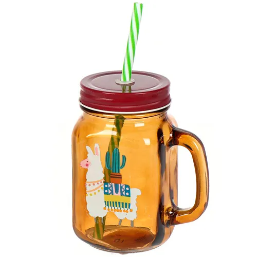 Banka dlya napitkov/smuzi steklo, 450 ml, Lama, s kryshkoj, s trubochkoj, Y4-6539 (433924)_1