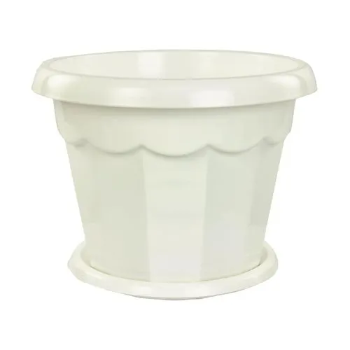 Gorshok tsvetochnyj Garmoniya 1,5 l s poddonom, belyj, M1409_1