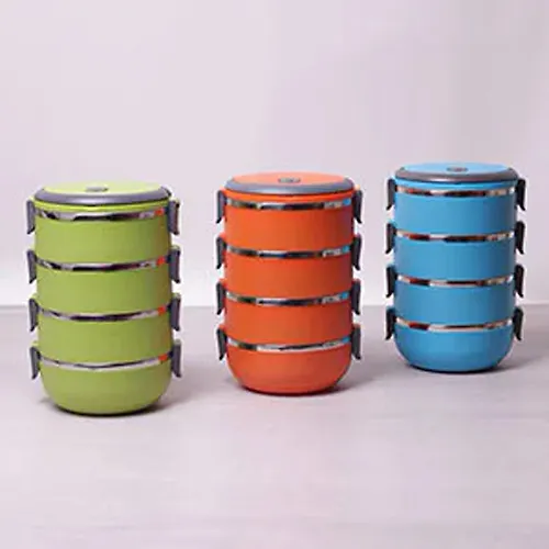 Lanch boks chetvernoj 2800ml 16.5*15*24sm (plastikovyj korpus, vnutrennie emkosti iz nerzhaveyuschej stali_1