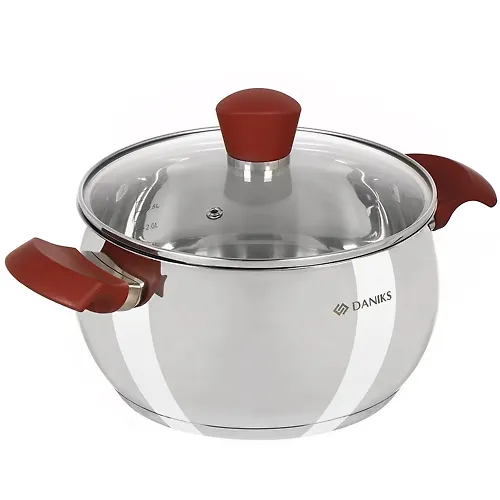 Kastryulya nerzhaveyuschaya stal, 3.6 l, s kryshkoj, kryshka steklo, Daniks, Orleya, GS-01159P-20CA, induktsiya_1