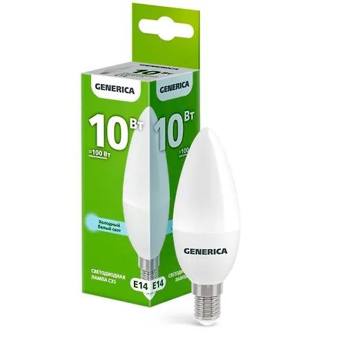 Lampa svetodiodnaya C35 svecha 10Vt 230V 6500K E14 GENERICA_1