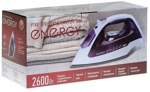 Utyug Energy EN-348 belo-fioletovyj (2600Vt, par, sprej, par.udar, samooch., keramich. podoshva) art.270_4