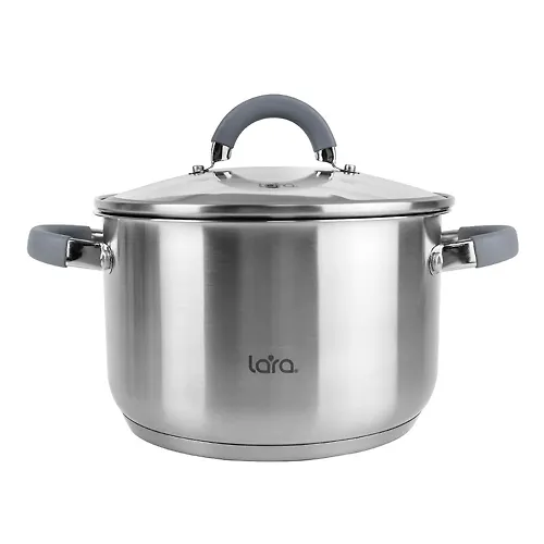 LR02-275 Kastryulya LARA (nerzh) KALIPSO 22h13.5sm 5.1l, kapsul.induktsionnoe dno, kryshka steklo/silikon_1