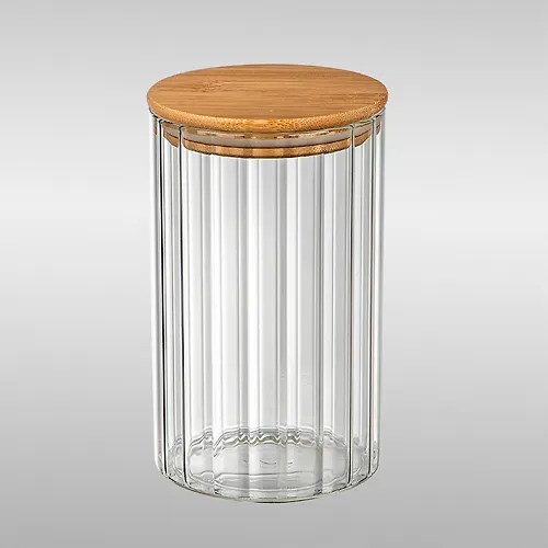 Banka iz relefnogo stekla, AROMA RIVIERA, obem: 1000 ml, s kryshkoj iz bambuka art.108280_1