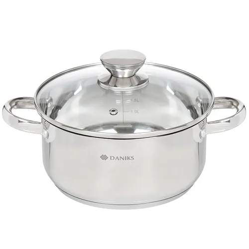Kastryulya nerzh OPTIMA 3,1l so stekl kryshkoj nerzh/ruchki induktsiya Daniks QS-S-20/GS-01201-20CA_1