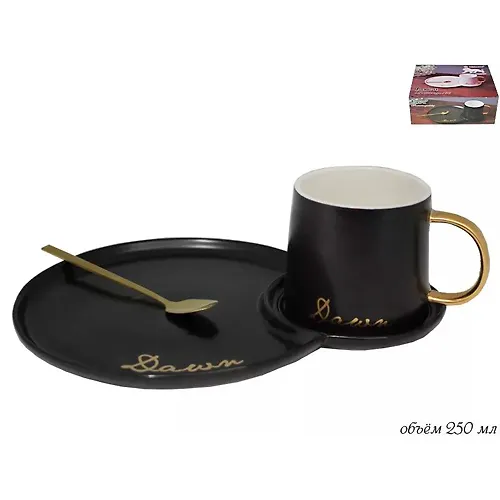 CHashka 250 ml s blyudtsem i lozhkoj v pod.up.(h20)Farfor art.106-030_1