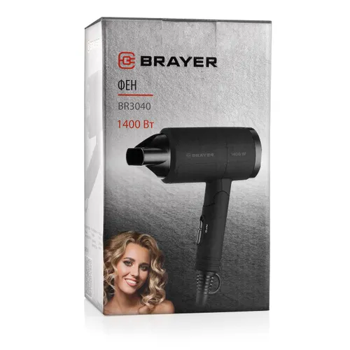 Fen BRAYER 3040BR 1400Vt, 2 skorosti, uzkij kontsentrator, skladnaya ruchka, semnyj filtr, 1,8m_4