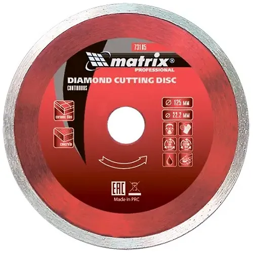 Disk almaznyj otreznoj sploshnoj, 125 h 22,2 mm, vlazhnaya rezka// Matrix art.73185_1