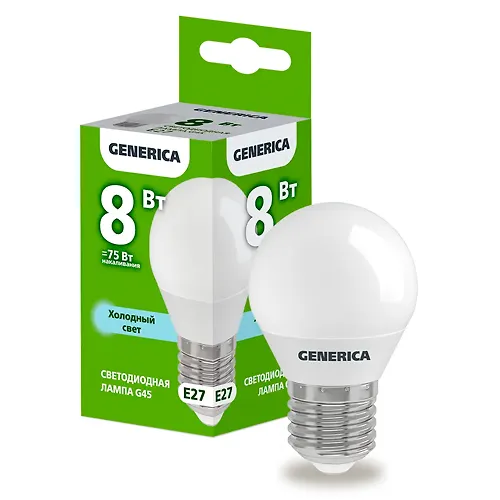 Lampa LED G45 shar 8Vt 230V 6500K E27 GENERICA art.LL-G45-08-230-65-E27-G_1