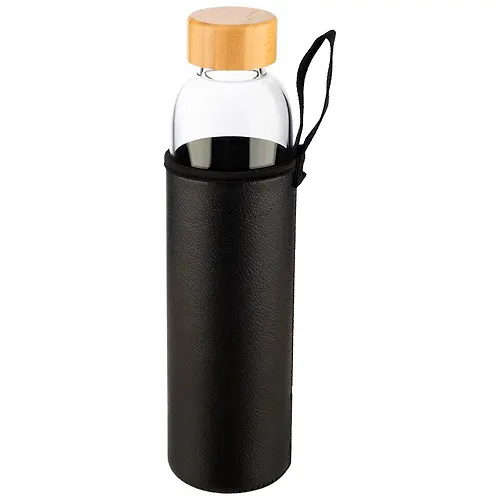 Butylka dlya vody, Phantasie,obem 800 ml, iz termostojkogo stekla, v chehle, kryshka iz bambuka art.10_1