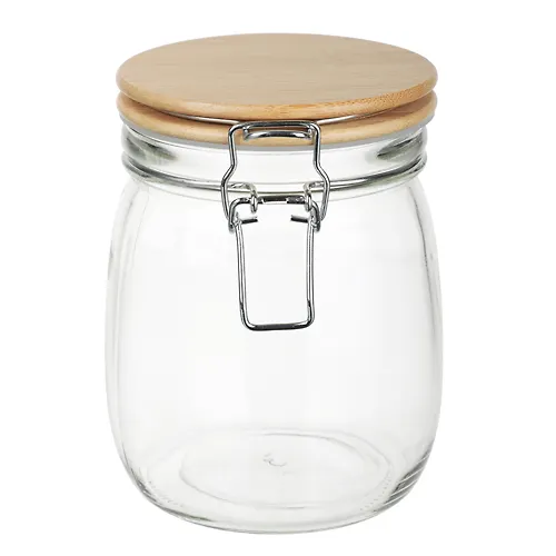 Banka dlya sypuchih produktov 750ml 11x14,5sm, steklo, kryshka bambuk_1