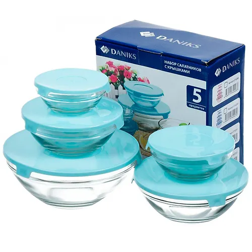 Salatnik steklo, kruglyj, 5 sht, 9 sm, 10.3 sm, 12.5 sm, 14 sm, 17 sm, s kryshkoj, podarochnaya upakovka_1