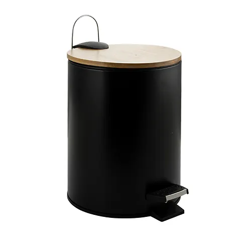 Vedro krugloe, 5 l, chernaya emal s DEREVOM, s pedalyu, iz nerzhaveyuschej stali marki 410 2555 SANAKS_1