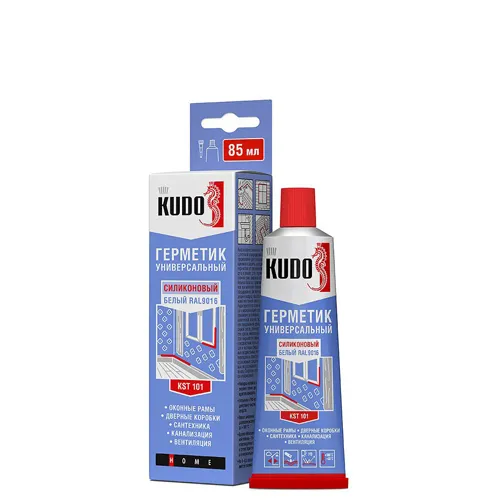 Germetik KUDO silikonovyj universalnyj belyj v tyubike 85 ml. KST-101_1
