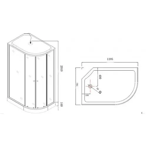 Dush. kabina HD-KU12080LFL LOW 120x80h215 bez g/m, riflenye zadnie stekla, riflenye pered. stekla_3
