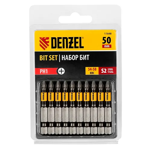 Nabor bit PH1h50, stal S2, kruglyj profil, 10 sht.// Denzel art.11648_1