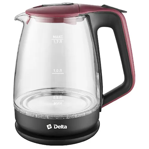 CHajnik DELTA DL-1331, korpus iz zharopr.stekla, krasnyj s chernym, 2200Vt., 1,7l_1