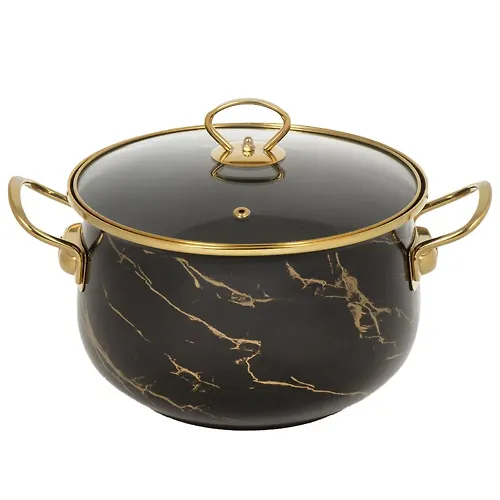 Kastryulya emalirovannaya stal, 5.5 l, s kryshkoj, kryshka steklo, Daniks, CHernyj mramor, Y4-8970 (48435_1