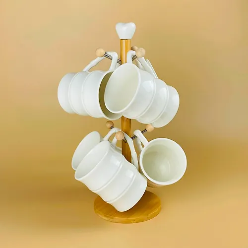 Nabor 6 kruzhek 340ml na podstavke BAMBOO v pod.up.(h8)Farfor art.140-153_1