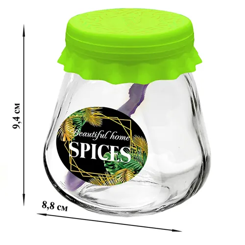 Banka d/hran. stekl. 260 ml TO63 s kryshkoj silicopy salatovaya + lozhka 